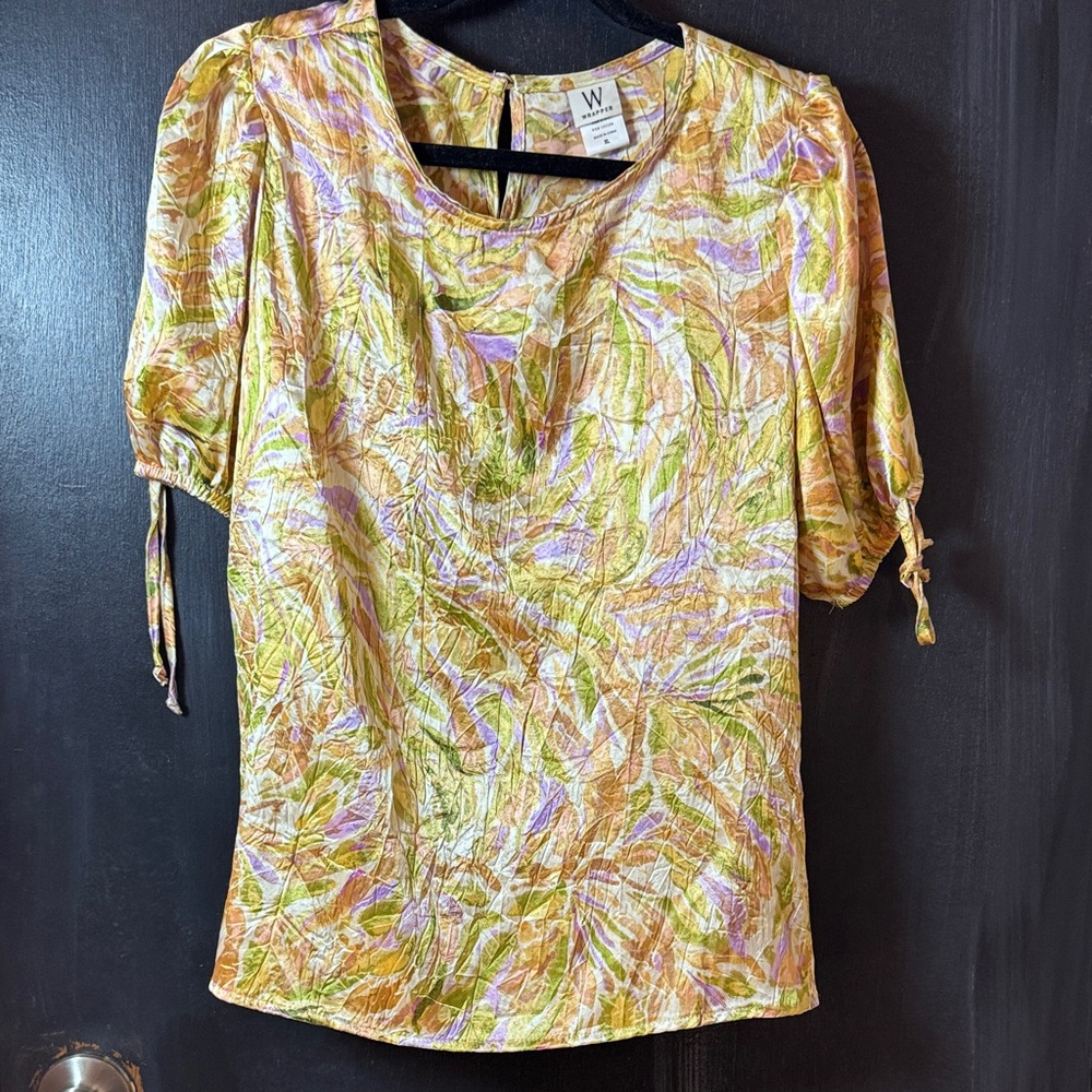 Wrapper Women's Leaf Pattern Blouse - Green, Purple, Orange
